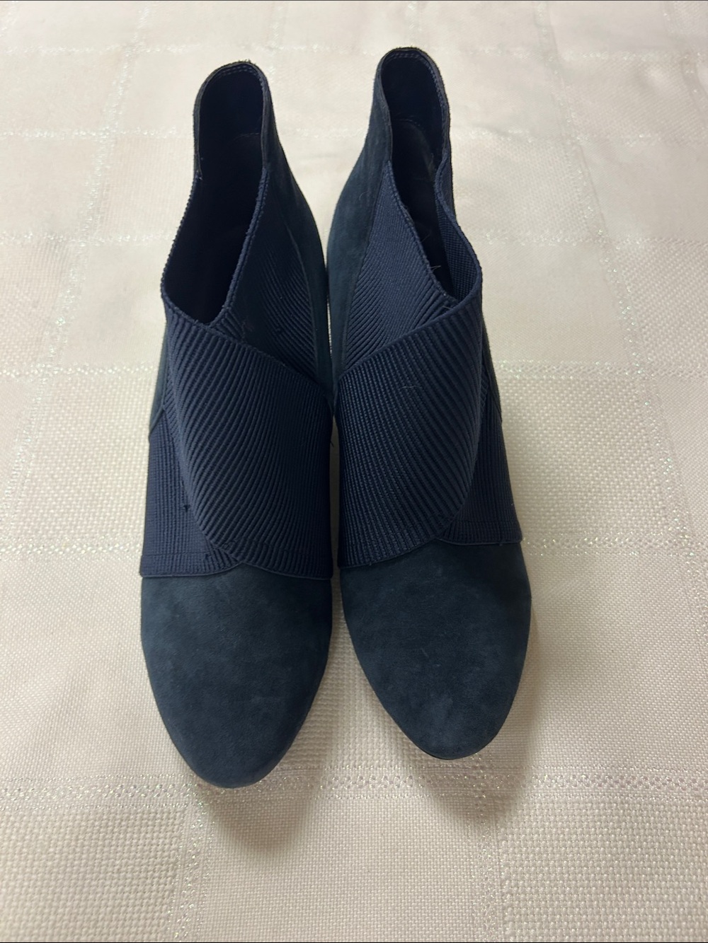 Vaneli Navy Suede & Elastic Crossover Ankle Booties